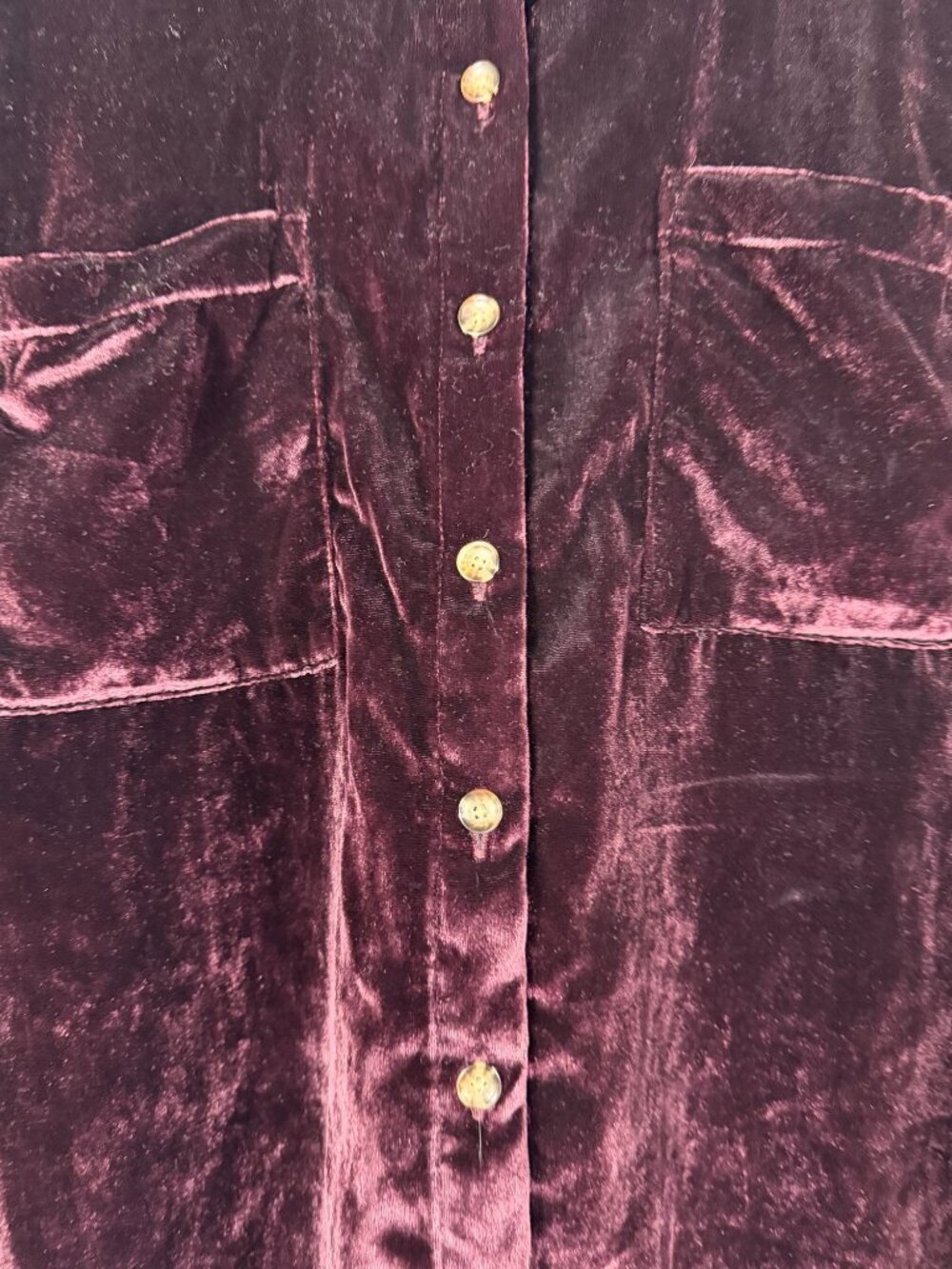 Maeve by Anthropologie Karina Velvet Button Down Shirt Burgundy Metallic Size 10 - Picture 2 of 9